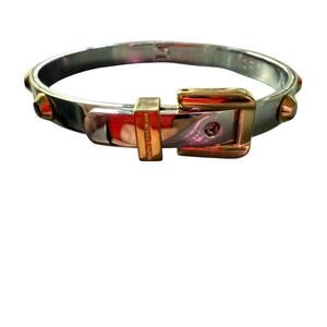 Michael Kors Silver & Gold Tone Buckle Hinged Bangle Bracelet